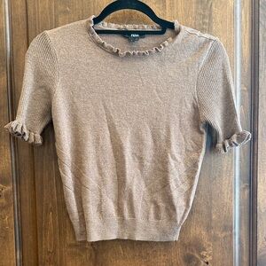 PAIGE Tan Ruffle Trim Short Sleeve Top
